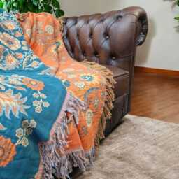Bohemian Floral Throw Blanket Reversible Cotton Fringed Plaid - thumbnail 3