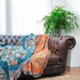 Bohemian Floral Throw Blanket Reversible Cotton Fringed Plaid - thumbnail 2
