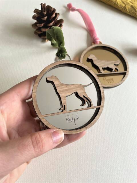 Personalised Oak & Acrylic Dog Bauble, With Different Breeds Available - image 1