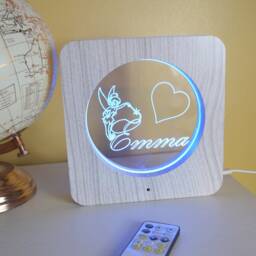 Personalized Led Night Light Wood Effect Custom Kids Room Decor - thumbnail 4