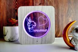 Personalized Led Night Light Wood Effect Custom Kids Room Decor