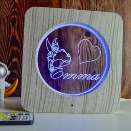 Personalized Led Night Light Wood Effect Custom Kids Room Decor - thumbnail 2
