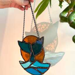 stained Glass Sunset Whale - Art Wall Decor Decal Unique Birthday Gift Ocean Sea Nursery Shark - thumbnail 3