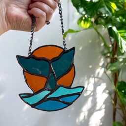 stained Glass Sunset Whale - Art Wall Decor Decal Unique Birthday Gift Ocean Sea Nursery Shark - thumbnail 2