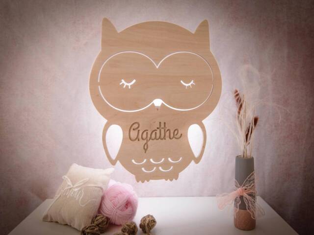 Personalized Wooden Owl Night Light - Children's Led Lamp Nature-Themed Bedroom Decoration - image 1
