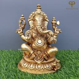 Brass Ganesh Statue, Lord Ganesha 7 - thumbnail 2
