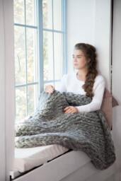 Chunky Knit Throw, 100% Wool, Bulky Blanket, Gift For Her, Christmas Gift, Home Decor, Knitting, Handmade Knit, Latte - thumbnail 1