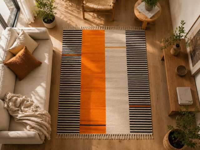 Handblock Printed Cotton Rug, Geometric Boho Area Rug - 3x5 Feet - image 1