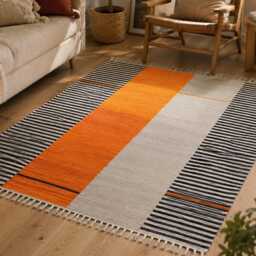 Handblock Printed Cotton Rug, Geometric Boho Area Rug - 3x5 Feet - thumbnail 2