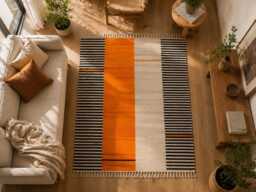 Handblock Printed Cotton Rug, Geometric Boho Area Rug - 3x5 Feet - thumbnail 1