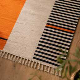 Handblock Printed Cotton Rug, Geometric Boho Area Rug - 3x5 Feet - thumbnail 3