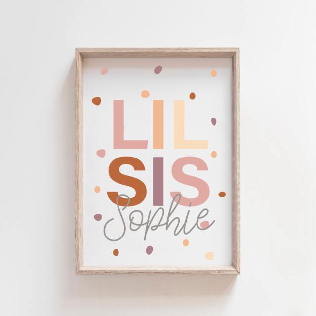 Pastel Nursery Prints, Sister Lil Sis Print, Bedroom Name Wall Art, Girls Twins Decor - image 1