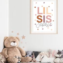 Pastel Nursery Prints, Sister Lil Sis Print, Bedroom Name Wall Art, Girls Twins Decor - thumbnail 3
