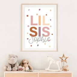 Pastel Nursery Prints, Sister Lil Sis Print, Bedroom Name Wall Art, Girls Twins Decor - thumbnail 2