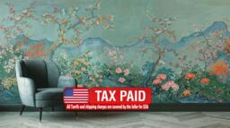 Chinoiserie Blossom Tree Wallpaper Mural - Japanese Mountain Art, Peel & Stick - thumbnail 1