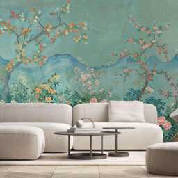 Chinoiserie Blossom Tree Wallpaper Mural - Japanese Mountain Art, Peel & Stick - thumbnail 2