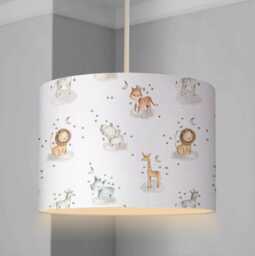 Lampshade - Nursery Ceiling Or Table Lampshade, Cute Safari Stars & Clouds, Children's Room Lampshade, Round Decor - thumbnail 1