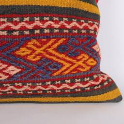Handwoven Turkish Kilim Lumbar Pillow Bohemian Home Decor - 16x24 Inch - thumbnail 3
