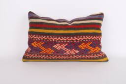 Handwoven Turkish Kilim Lumbar Pillow Bohemian Home Decor - 16x24 Inch - thumbnail 1