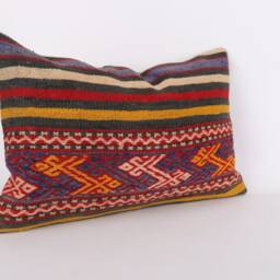 Handwoven Turkish Kilim Lumbar Pillow Bohemian Home Decor - 16x24 Inch - thumbnail 2
