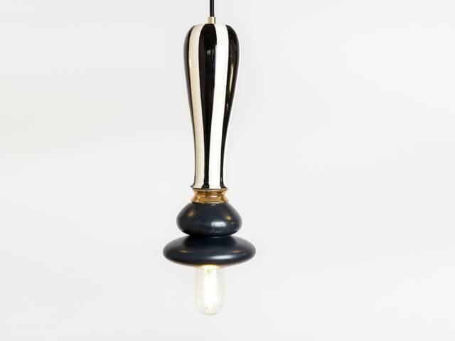 Black & White Pendant Lamp, Striped Lamp Ceramic Handmade Light Fixture - image 1