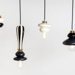 Black & White Pendant Lamp, Striped Lamp Ceramic Handmade Light Fixture - thumbnail 4