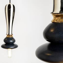 Black & White Pendant Lamp, Striped Lamp Ceramic Handmade Light Fixture - thumbnail 3