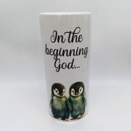 Watercolour Penguin Friends Ceramic Vase/ Flower Pot With Custom Text - The Perfect Gift For Lovers - thumbnail 3