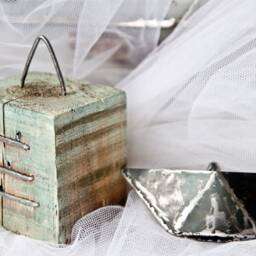 Table Sculpture, Metal Paper Boat Origami Style On Wood Base, Iron Art, Mint Color, Original Artwork By Thesteelstylethings - thumbnail 4