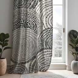 Black & White Modern Curtains, Abstract Circle Pattern Drapes, Custom Made Monochrome Window Panels For Living Room Decor