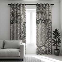 Black & White Modern Curtains, Abstract Circle Pattern Drapes, Custom Made Monochrome Window Panels For Living Room Decor - thumbnail 2