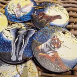 Hand-Painted Animal Christmas Ornament Set Hare, Fox, Wolf, Bear, Stag, Owl - thumbnail 1