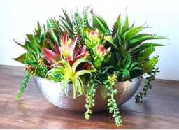 Large Faux Succulent Planter Arrangement Silver Bowl Table Rustic Centerpiece