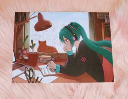 Hatsune Miku Print - Matte A5 Chill Lofi Hip Hop Study Vocaloid Poster - thumbnail 1