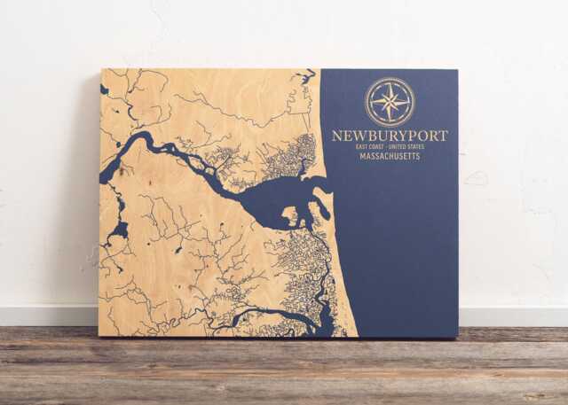 Newburyport, Massachusetts Map - Engraved Wood Coastal Chart Wall Art Sign, Beach House Home Decor Nautical Print, Unique Personalized Gift - image 1