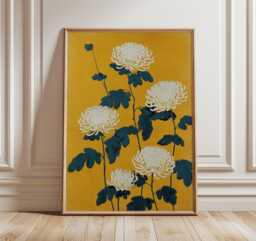 Chrysanthemum Floral Poster Yellow Wall Art, Japanese-Inspired Illustration Print With Bold Botanical Design - thumbnail 1