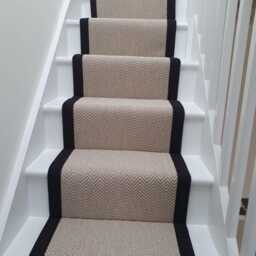 Chalk Berber Black Stitched Taped Edge Stair Runner