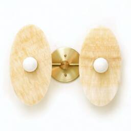 Ellipse Onyx Double Wall Lighting Honey & Brass Sconce Vanity Gold Stone Light Powder Room - thumbnail 2