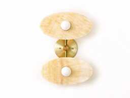 Ellipse Onyx Double Wall Lighting Honey & Brass Sconce Vanity Gold Stone Light Powder Room