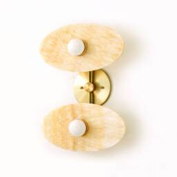 Ellipse Onyx Double Wall Lighting Honey & Brass Sconce Vanity Gold Stone Light Powder Room - thumbnail 3