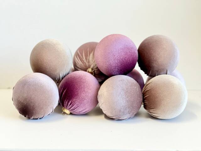 Dusty Mauve Velvet Christmas Ornaments Handmade Flocked Balls, Set Of 12 - image 1