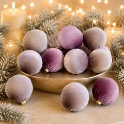 Dusty Mauve Velvet Christmas Ornaments Handmade Flocked Balls, Set Of 12 - thumbnail 1
