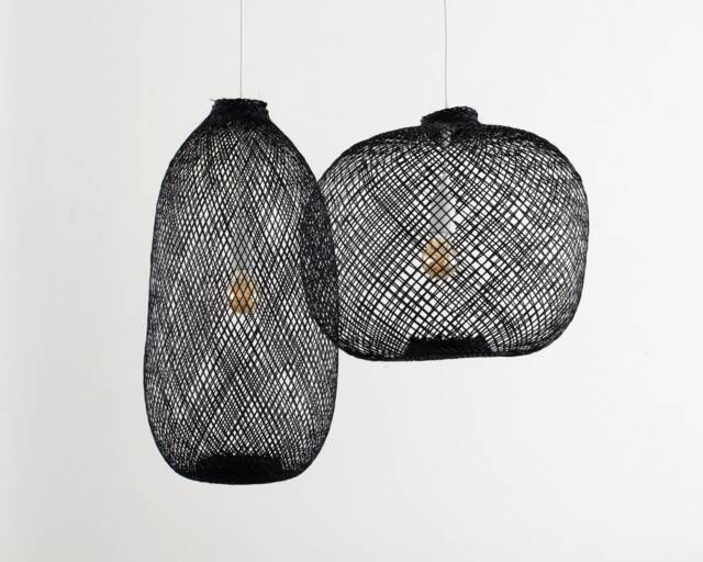 Black Bamboo Rattan Fish Trap Pendant Light - Handwoven Asian Lampshade - image 1