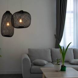Black Bamboo Rattan Fish Trap Pendant Light - Handwoven Asian Lampshade - thumbnail 3