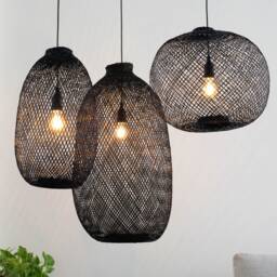 Black Bamboo Rattan Fish Trap Pendant Light - Handwoven Asian Lampshade - thumbnail 2