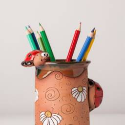 Handmade Ceramic Pen/Pencil Holder, Ladybirds Design, Pencil Box With Fun Animals, Christmas Gift For Kids Organizing - thumbnail 2