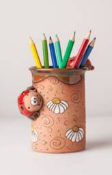 Handmade Ceramic Pen/Pencil Holder, Ladybirds Design, Pencil Box With Fun Animals, Christmas Gift For Kids Organizing