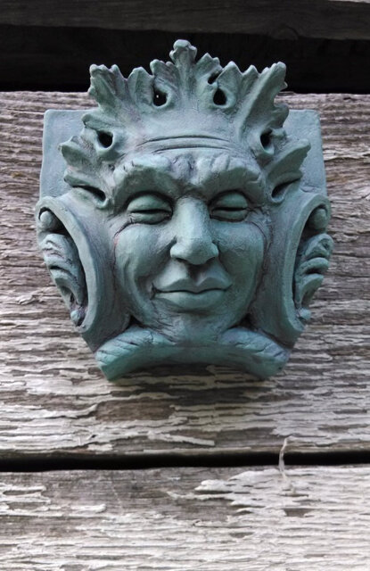 Bacchus Green Man in A Verdigris Finish, Wall Art, Garden Decoration, Cast Stone, Keystone, Architectural Sculpture, Copper Face - image 1