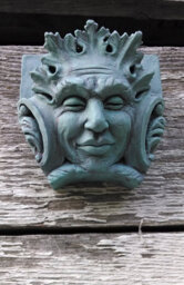 Bacchus Green Man in A Verdigris Finish, Wall Art, Garden Decoration, Cast Stone, Keystone, Architectural Sculpture, Copper Face