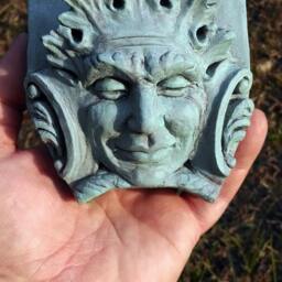 Bacchus Green Man in A Verdigris Finish, Wall Art, Garden Decoration, Cast Stone, Keystone, Architectural Sculpture, Copper Face - thumbnail 3
